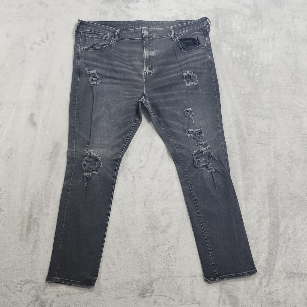 American Eagle Jeans Mens 46x32 Gray Distressed Skinny Denim Airflex+ Stretch